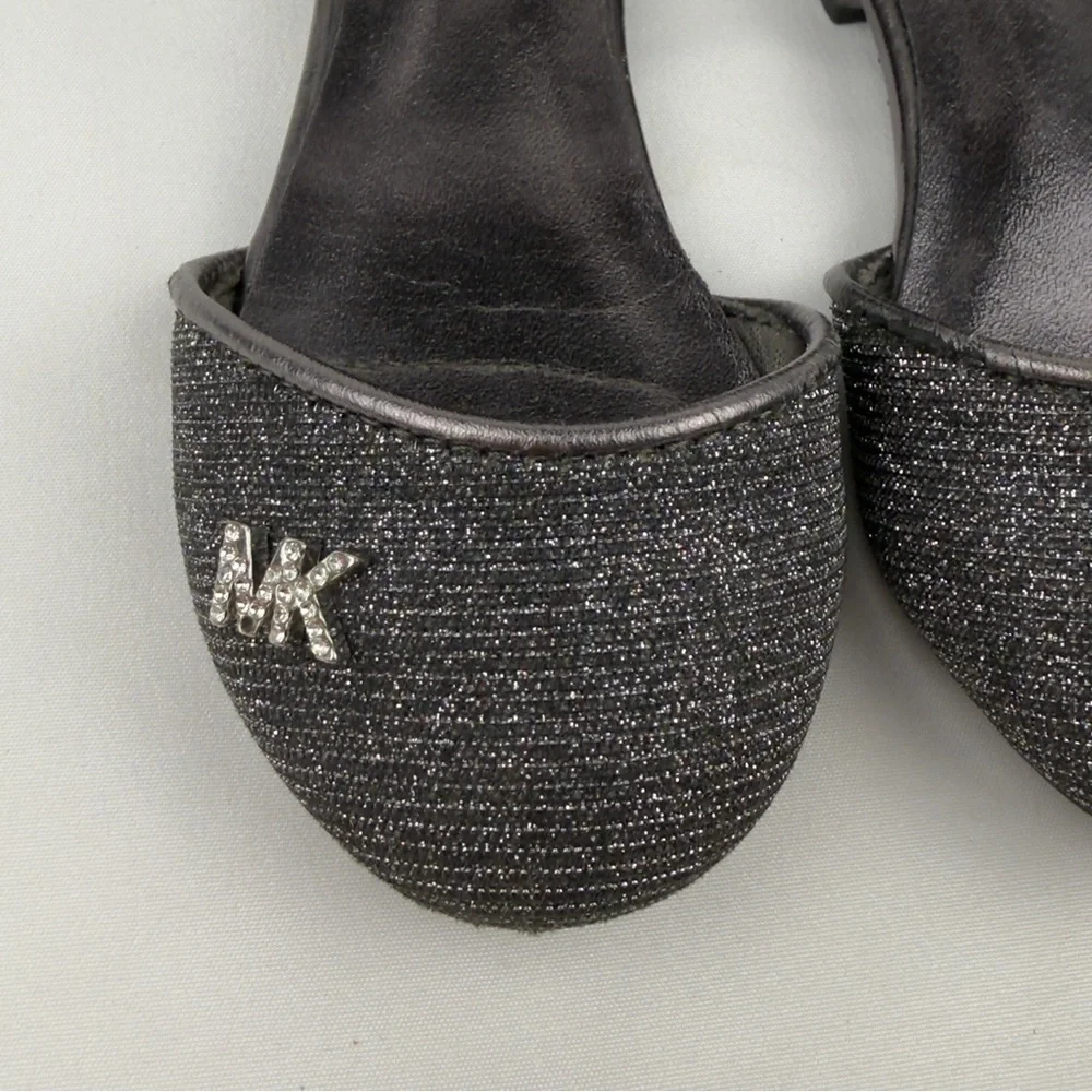 Michael Kors Girls Sz 8 Gunmetal Glitter Mary Jane Flats Ankle Strap